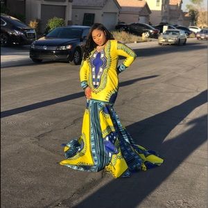 african print mermaid prom dress